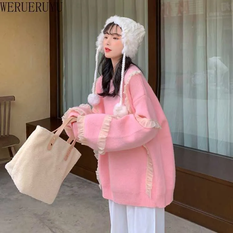 WERUERUYU cute Korean style Women's Sweater Loose Thick Harajuku Clothing For Women long sleeve vintage knitted sweater 210608