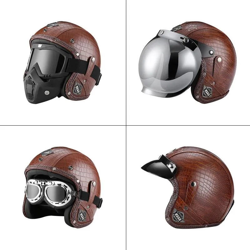 Caschi Moto JYT PU Leather JET Casco Moto Vintage Summer Riding Retro  Motocross Helmet Face Shied Bobber Chopper Style Corea Da 45,43 €