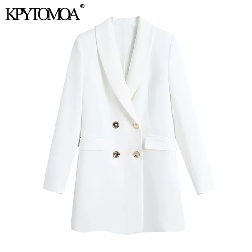 Kadın moda kruvaze beyaz blazer ceket uzun kollu cepler kadın giyim şık veste femme 210420