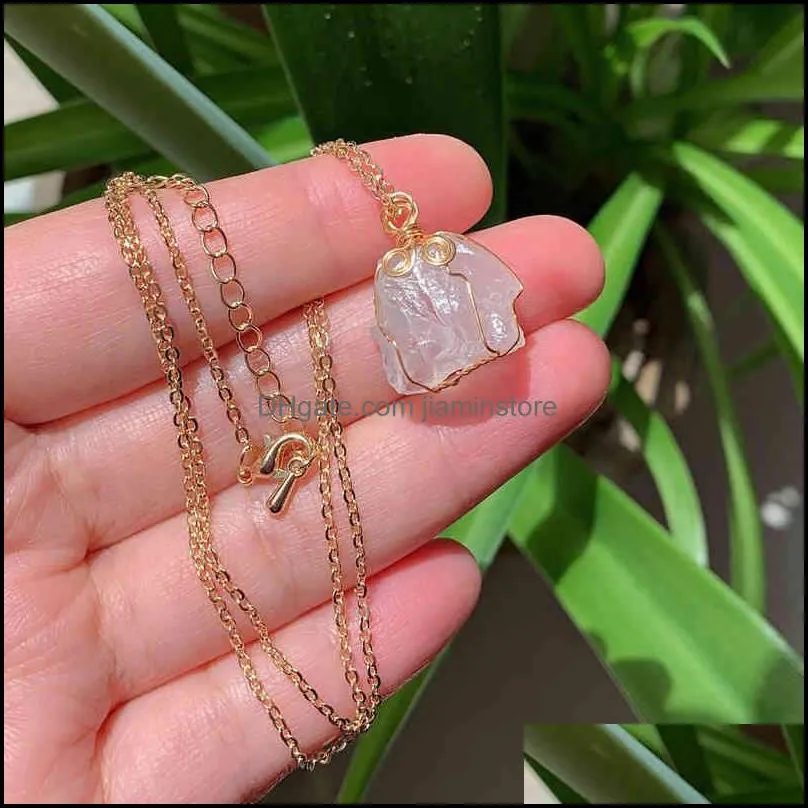 Natural Stone Pendant Small Rock Quartz Pendulum Amethysts Citrines Fluorite Pink Crystal Necklace for Women Healing