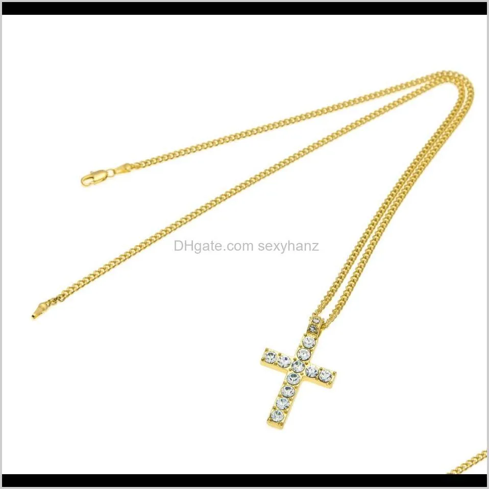 hip hop cross pendant men women jewelry iced out gold silver plated bling rhinestone crystal cross pendant necklace chain