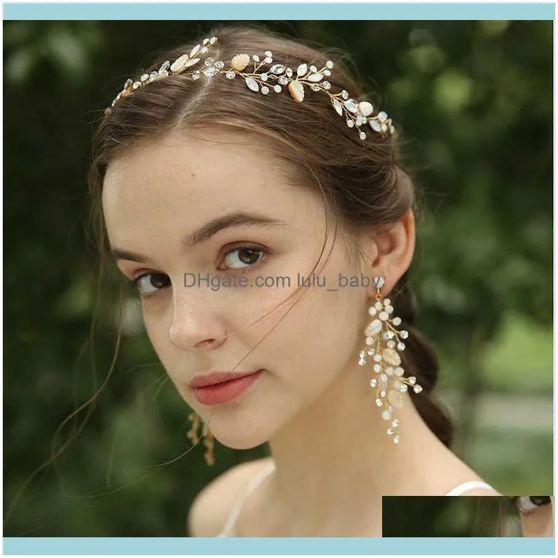 Delicate Shell Bridal Vine Opal Crystal Wedding Headband Tiara Hand wired Women Headpiece Hair Jewelry