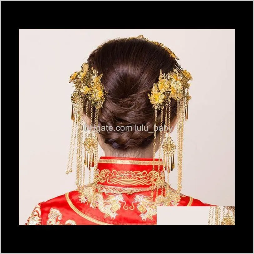 bride phoenix crown headdress classical tassel hair comb plug comb wedding accessories a-20