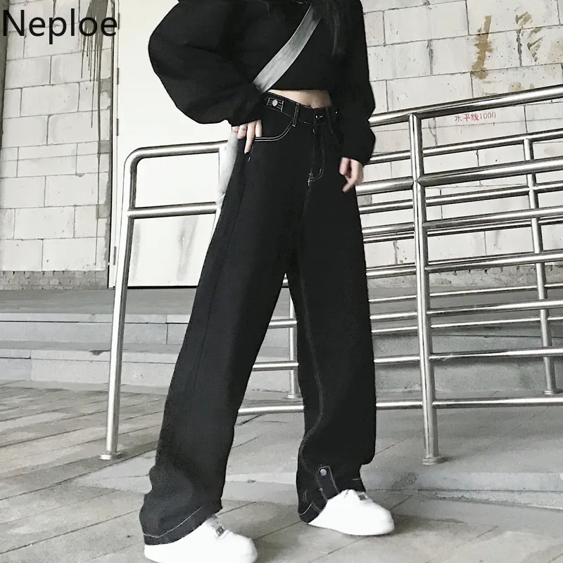 NEPLOE JEANS WIDE LEG Byxor Kvinnor Vintage Byxor Hög midja Slim Straight Sweatpants Harajuku Streetwear Pantalones Kvinna 210422