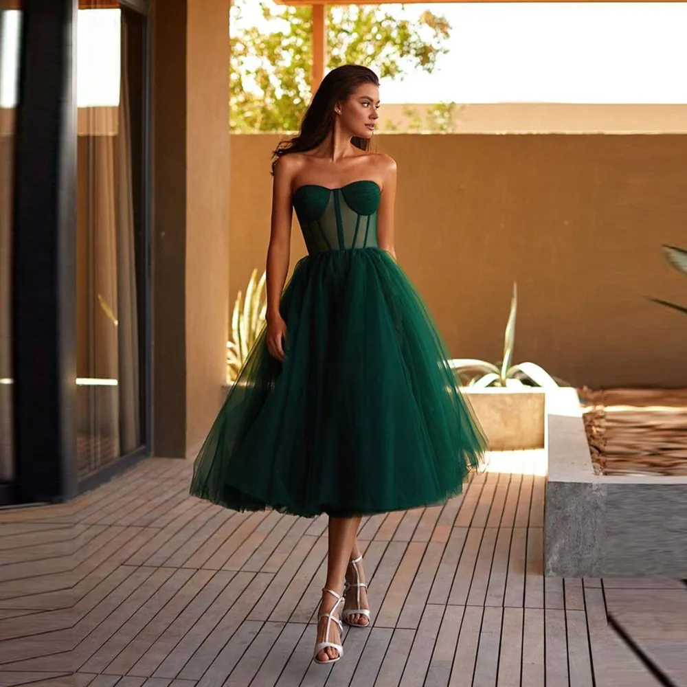 Green Tulle A Line Green Tulle Prom Dress With Sweetheart Neckline, Sheer Corset Top, And Tea Length Skirt Perfect For Formal Homecoming Parties In 2021 From Verycute, $39.2 | DHgate.Com