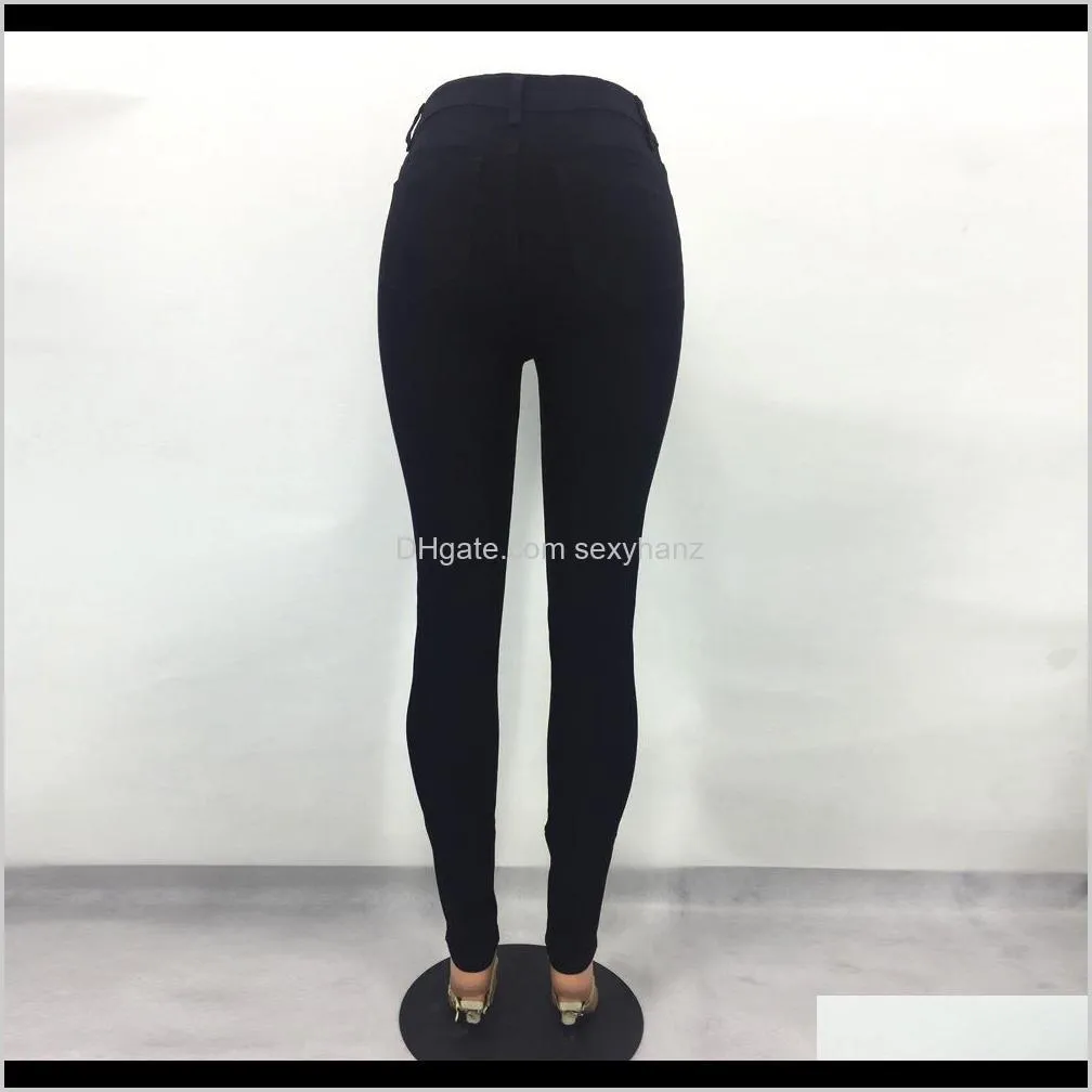 2020 women`s black jeans hole wild wild waist raise feet pants cowgirl trousers solid color s-2xl