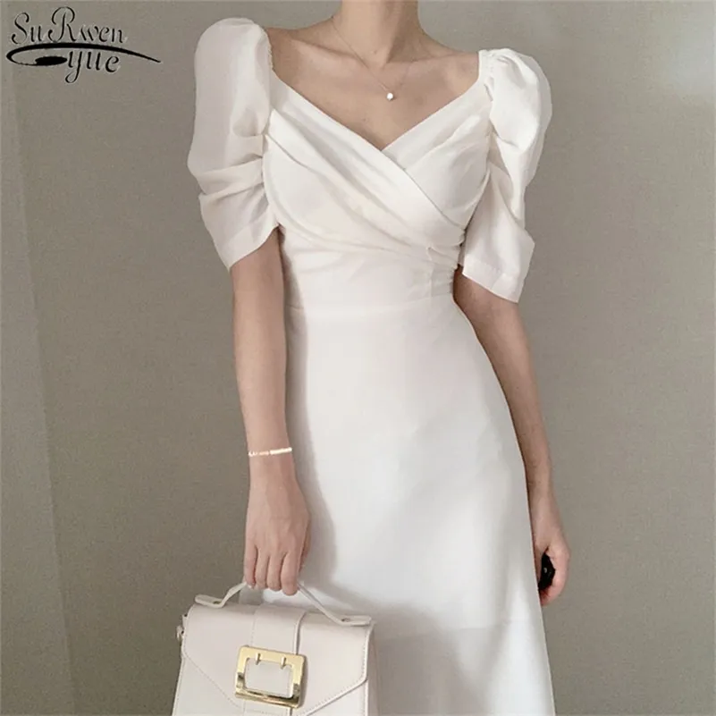 Ahorra a lo Grande en Compras al por Mayor de Vestido Blanco Coreano Para  Mujeres Vestidos De Fiesta Coreanos: Elegante Vestido Largo Con Cuello En V 