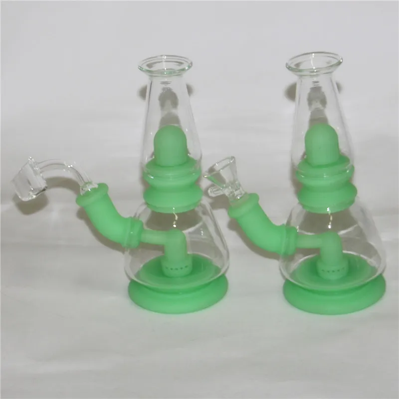 Glow in the dark silicone bongs portable beaker water pipes for smoking 7.5" bong quartz banger dry herb bowl