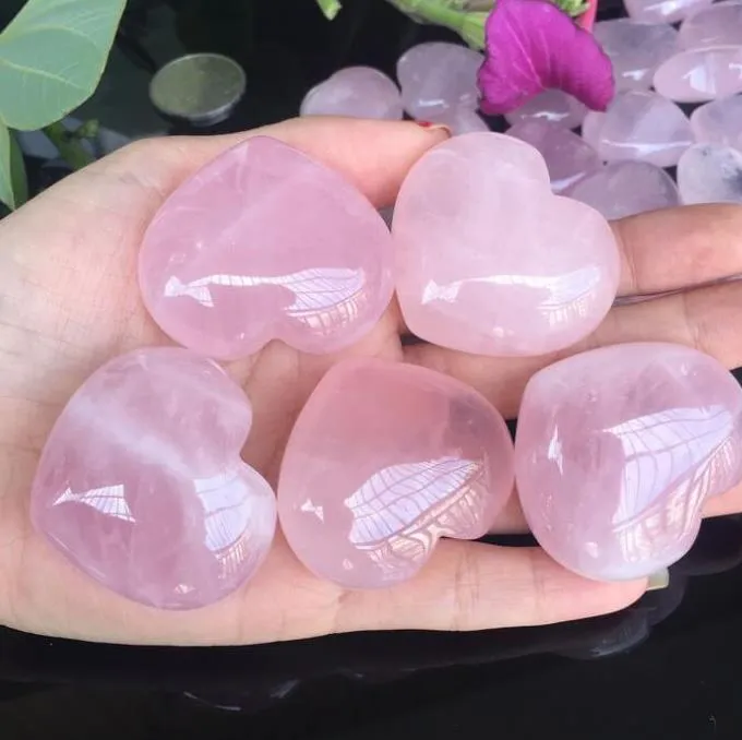 Oyuncak doğal gül kuvars kalp şeklinde pembe kristal oyma palmiye aşk iyileştirici değerli taş sevgilisi gife taş mücevherler