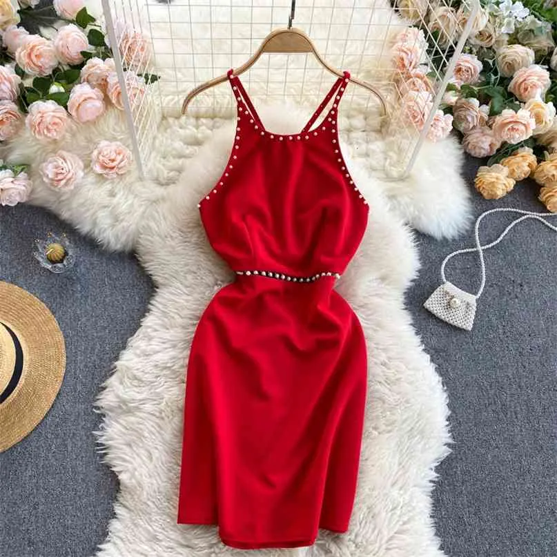 Koreaanse lente en zomer mode vrouwen sexy mouwloze slanke nachtclub korte pakket hip jurk vestidos R550 210527