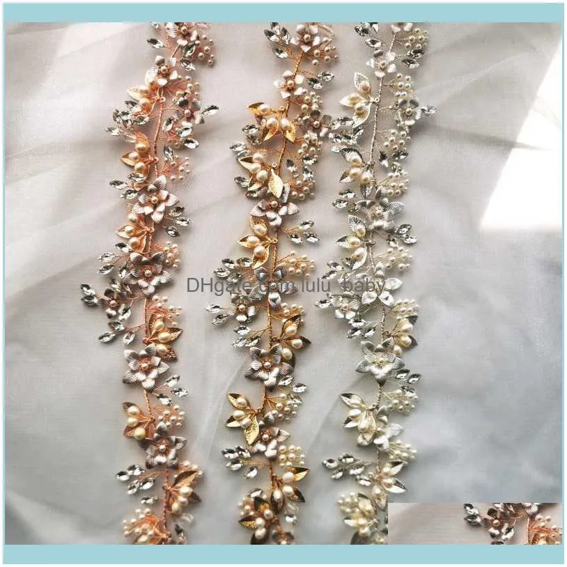 Gold Silver Color Floral Bridal Headband Hair Tiara Freshwater Pearls Wedding Jewelry Handmade Women Crown