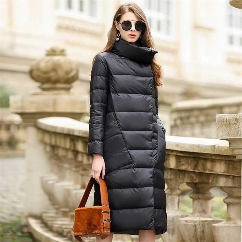 Duck Down Jacket Donne Donne Capispalla invernale Cappotti femminili Lunga Casual Luce Casual Ultra sottile caldo Down Pulffer Giacca Giacca Parka Branded 211007