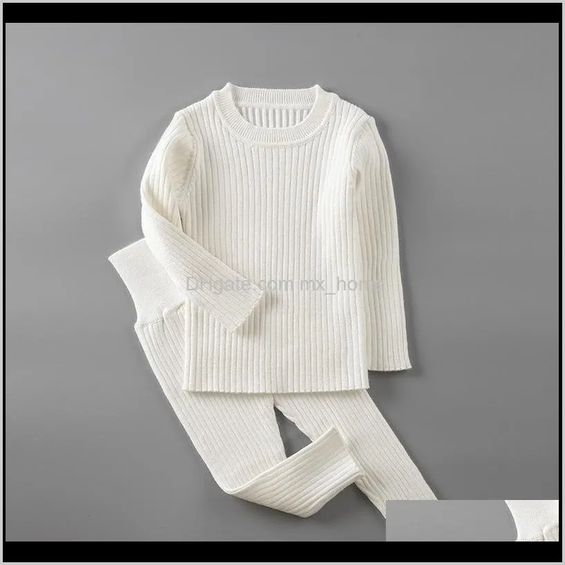 3pcs/set spring autumn winter baby girl clothes knit ribbed sweater boys sweaters pants hats children`s clothing 0-2y 201023