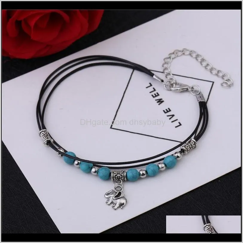 europe and the united states hot summer wild elephant hand-beaded woven turquoise beads female anklet