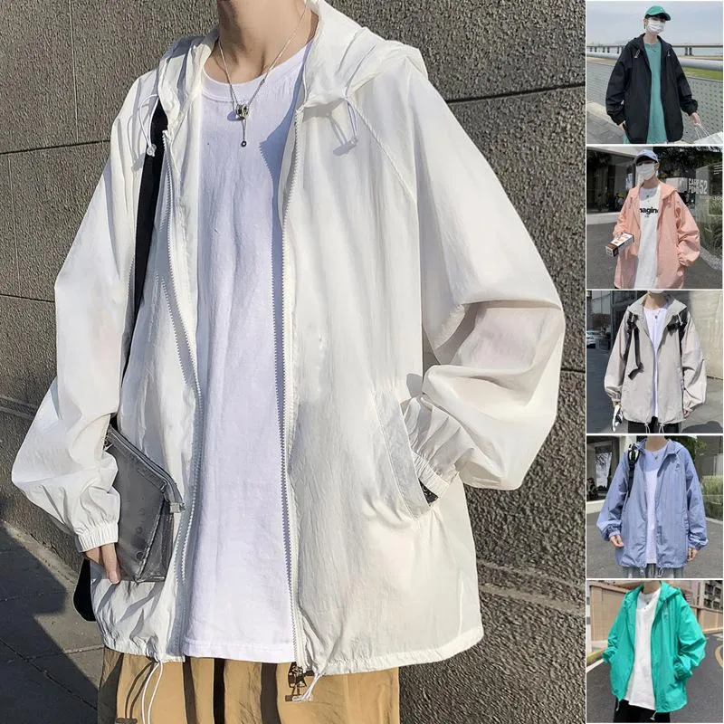 Jackets masculinos Protetores solares de roupas solares de roupas solares de unheira UV fino, macho à prova de vento feminino