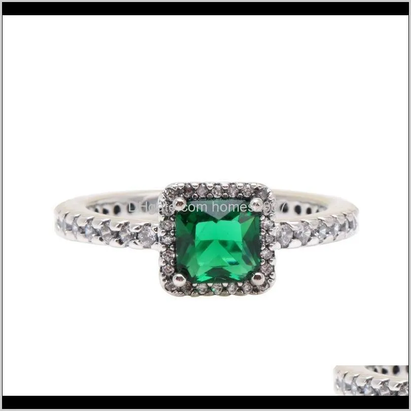 100% 925 sterling silver pan ring creative green square for women wedding party gift fashion jewelry cluster rings