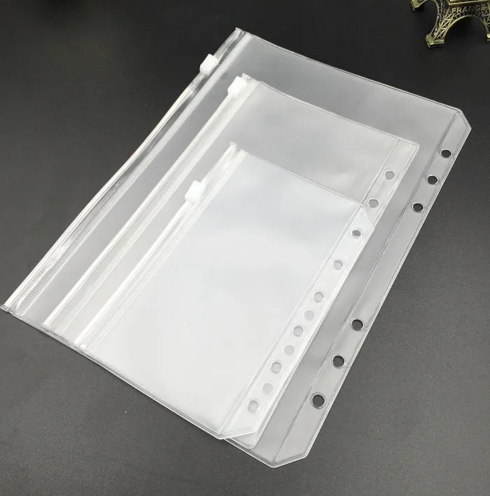 A5/A6/A7 PVC Ring Binder Cover Clear Zipper Storage Filing Supplies Bag 6 Hole Waterproof Stationery Bags Office Portable Document Sack DH8478