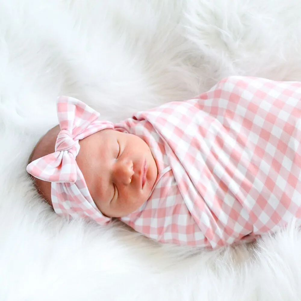 Newborn Baby Swaddle Blanket With Bowknot Headbands Girls Infant