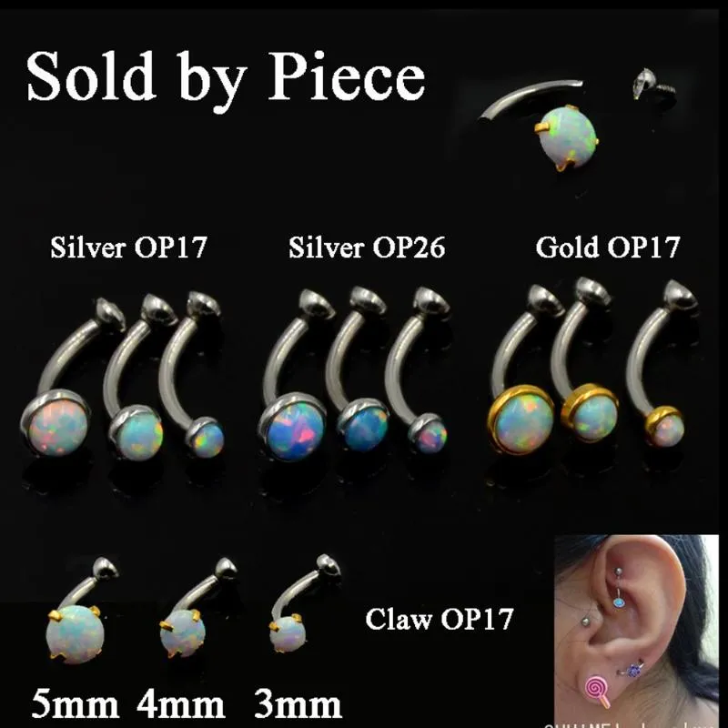 1Piece Opal And CZ Gem Ear Tragus Cartilage Earring Stud Eyebrow RingBody Piercing Jewelry With Internally Thread 16g