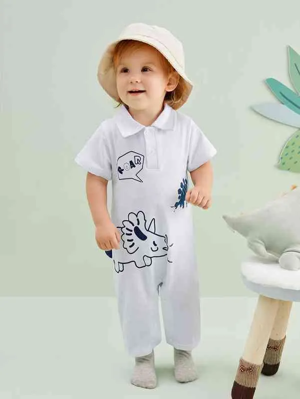 Baby dinosaur brief grafische polo nek jumpsuit zij