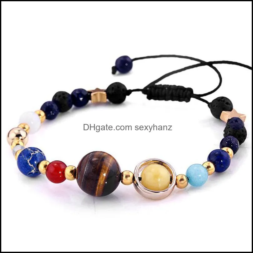 2020 Universe Galaxy Eight Planets Bracelet Guardian Star Solar System Energy Stone Beads Bracelet 7 Chakra for Xmas Couple Gift