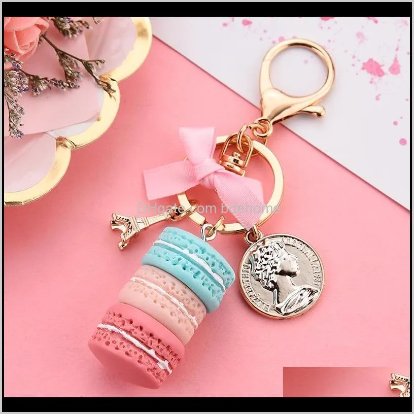 cute keychain women cake key chain fashion cute french pastries keychain bag charm car key ring wedding party gift jewelry