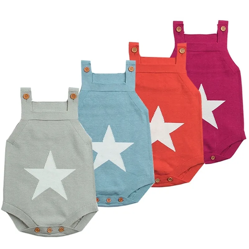 Star Haak Bodygeboren Boys Bodysuits Mouwloze Overalls Twins Baby Clothes Strap Kids Meisjes Bodysuit Herfst Knit Toddler 210417