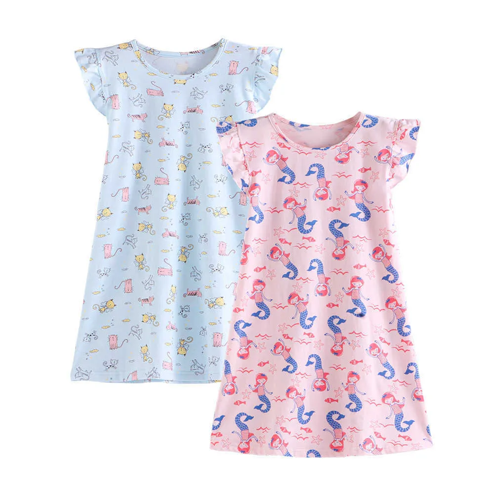 Motif de dessin animé été mince coton à manches courtes filles chemises de nuit pyjamas chemise de nuit fille robes de nuit enfants robes vêtements de nuit 210908