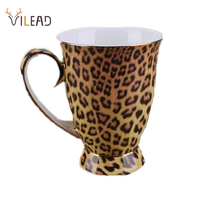 Vilead 300mlファッションセラミックコーヒーマグタウン天然磁器ハンドグリップミルクLeopard朝食茶カップオフィスウォーターボトル210804