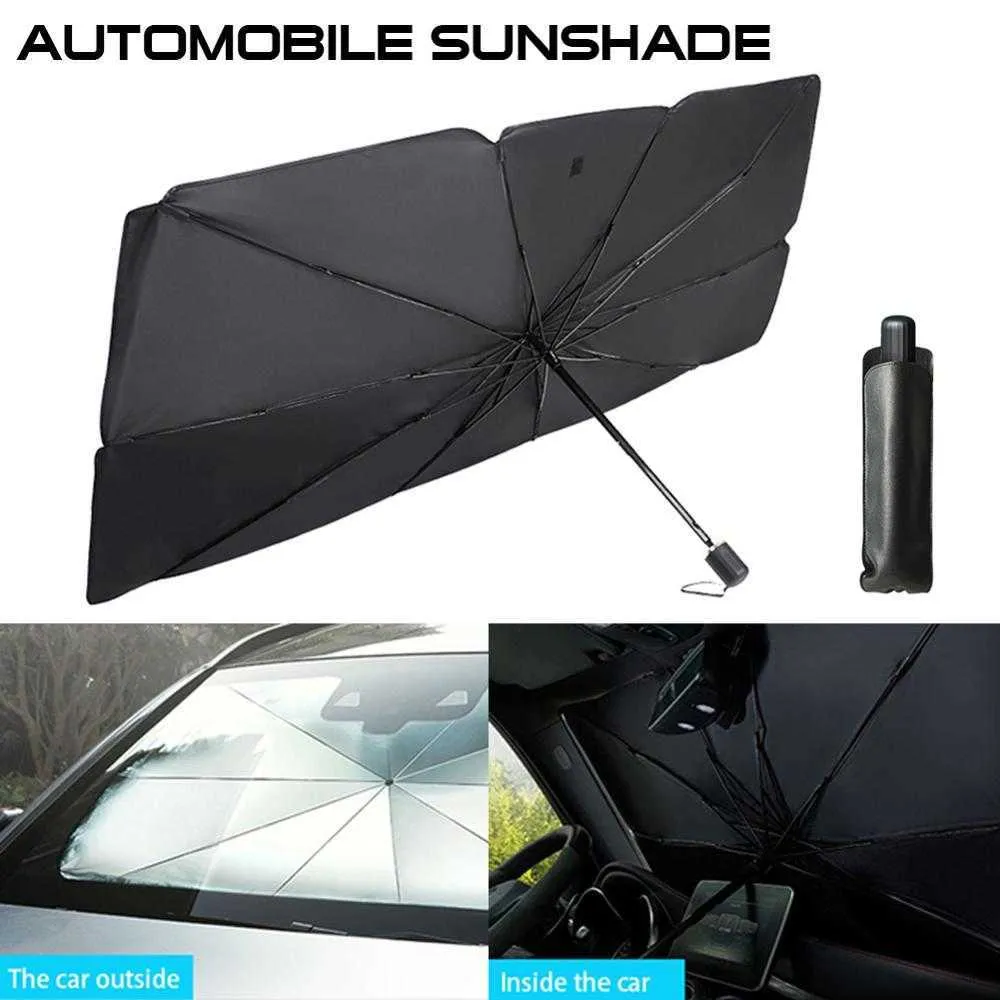 Foldable Car Windshield Sun Shade - UV Reflective Umbrella Style Cover (52"x31")
