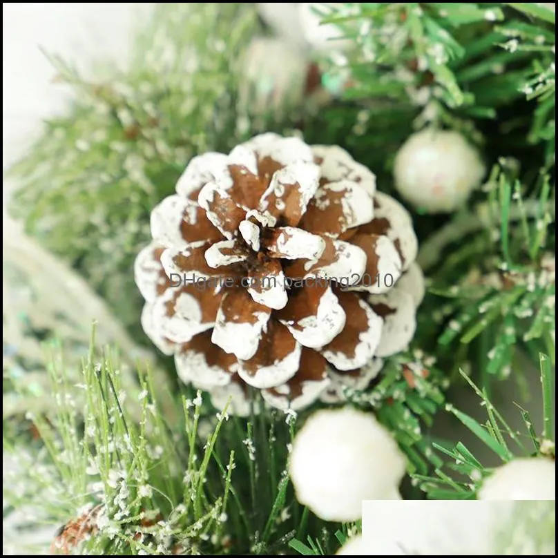 Christmas Decoration, Holiday Wreath Door Hanging, Flocking PVC Pine Cones, White Fruit , Home Window Props Decorative Flowers &