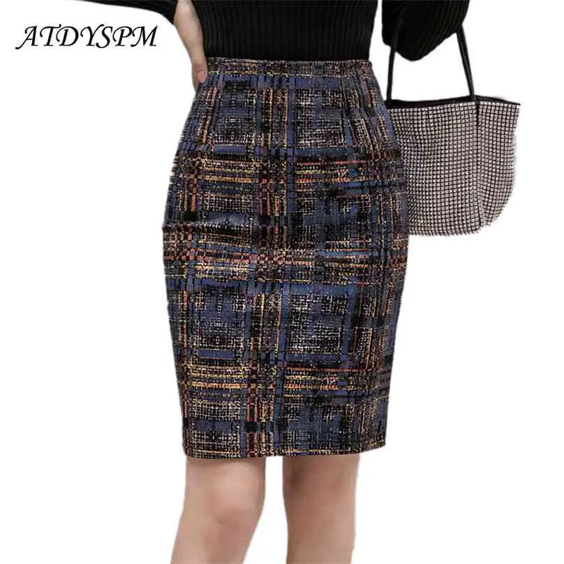 Elegant Printed Midi Pencil Skirts Women Korea High Waist Office Lady Bodycon Saias Plus Size Stretch Casual Woman Skirt 210629