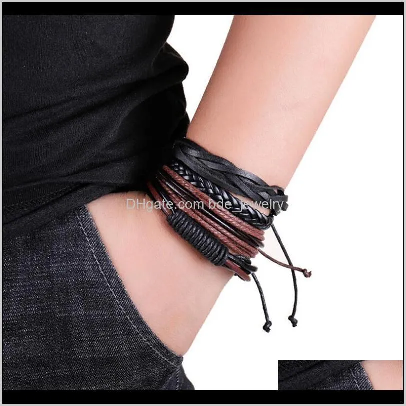 vintage punk rope multilayer leather bracelet for men handmade wristband bracelet jewelry wrap bracelets & bangles