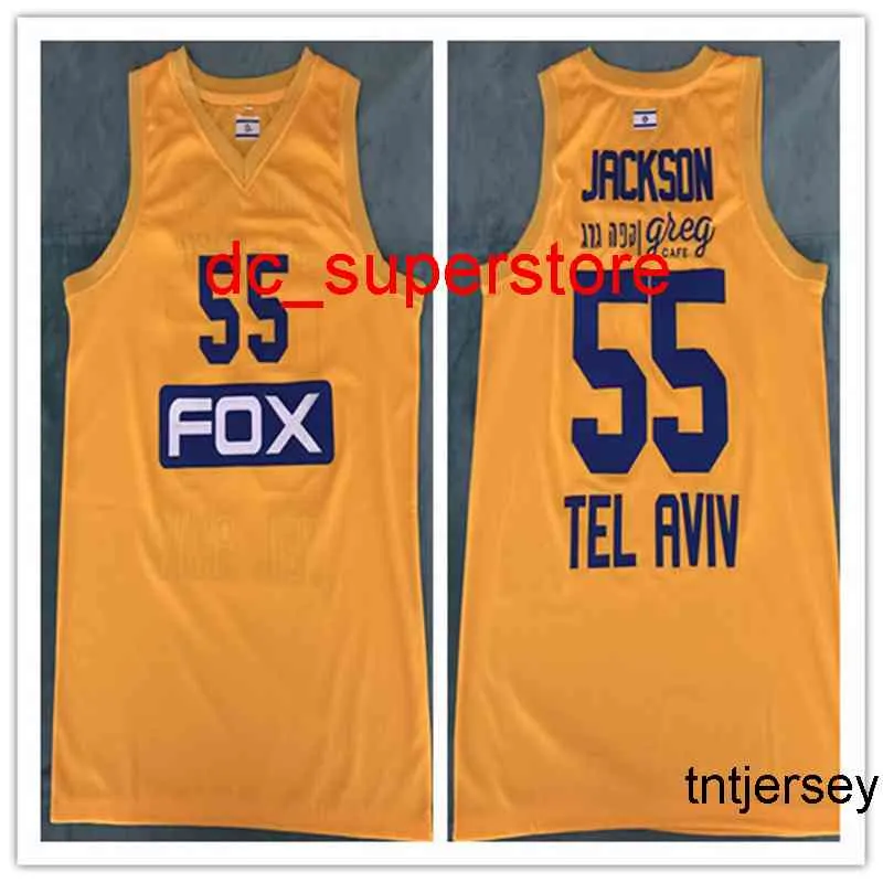 100% zszyty Pierre Jackson #55 Maccabi Fox Tel Aviv Euroleague Retro Basketball Jersey Mens Women Youth Młodzież Niestandardowe Nazwisko Koszulki XS-6XL