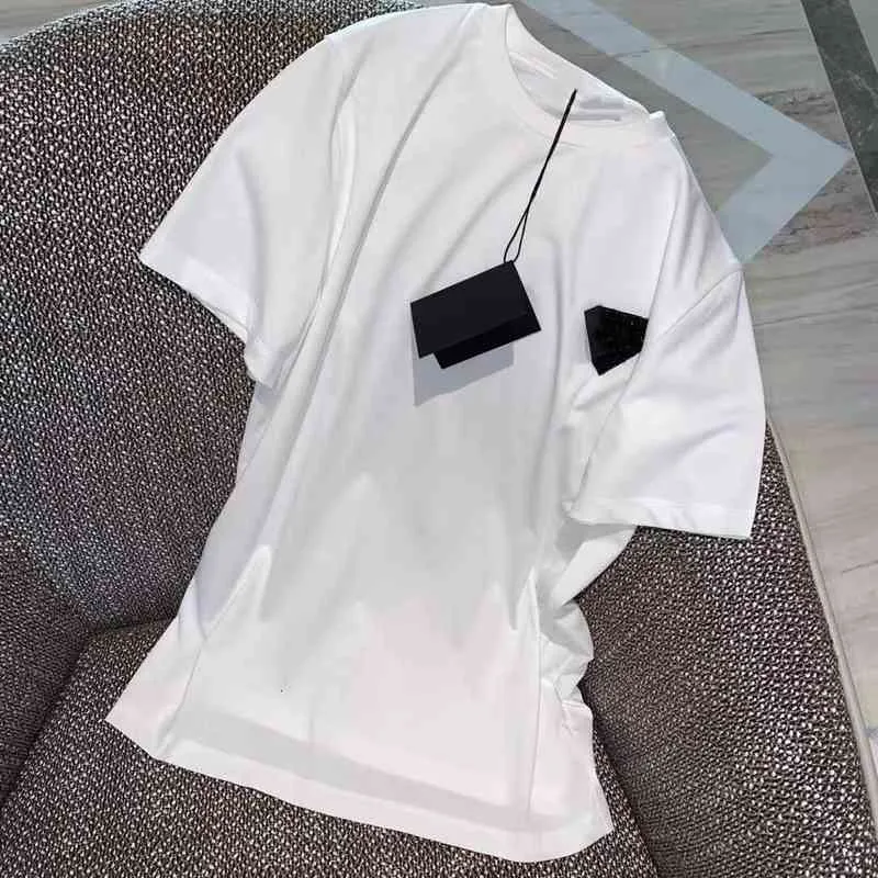 2022 Early Spring p Family Hand Nailing Pearl River Delta Round Neck Loose Casual T-shirt Women's Fashion Brand Cotton