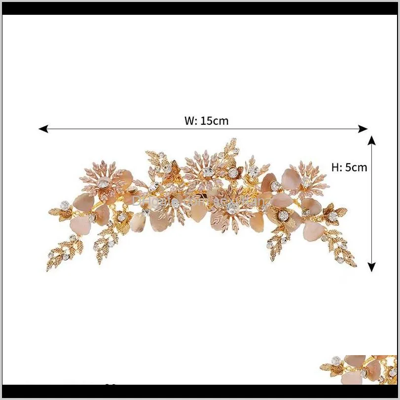 bride wedding hair grip handmade rhinestone hairpin retro gold flower leaves hair clip headpeice headband accessories vl