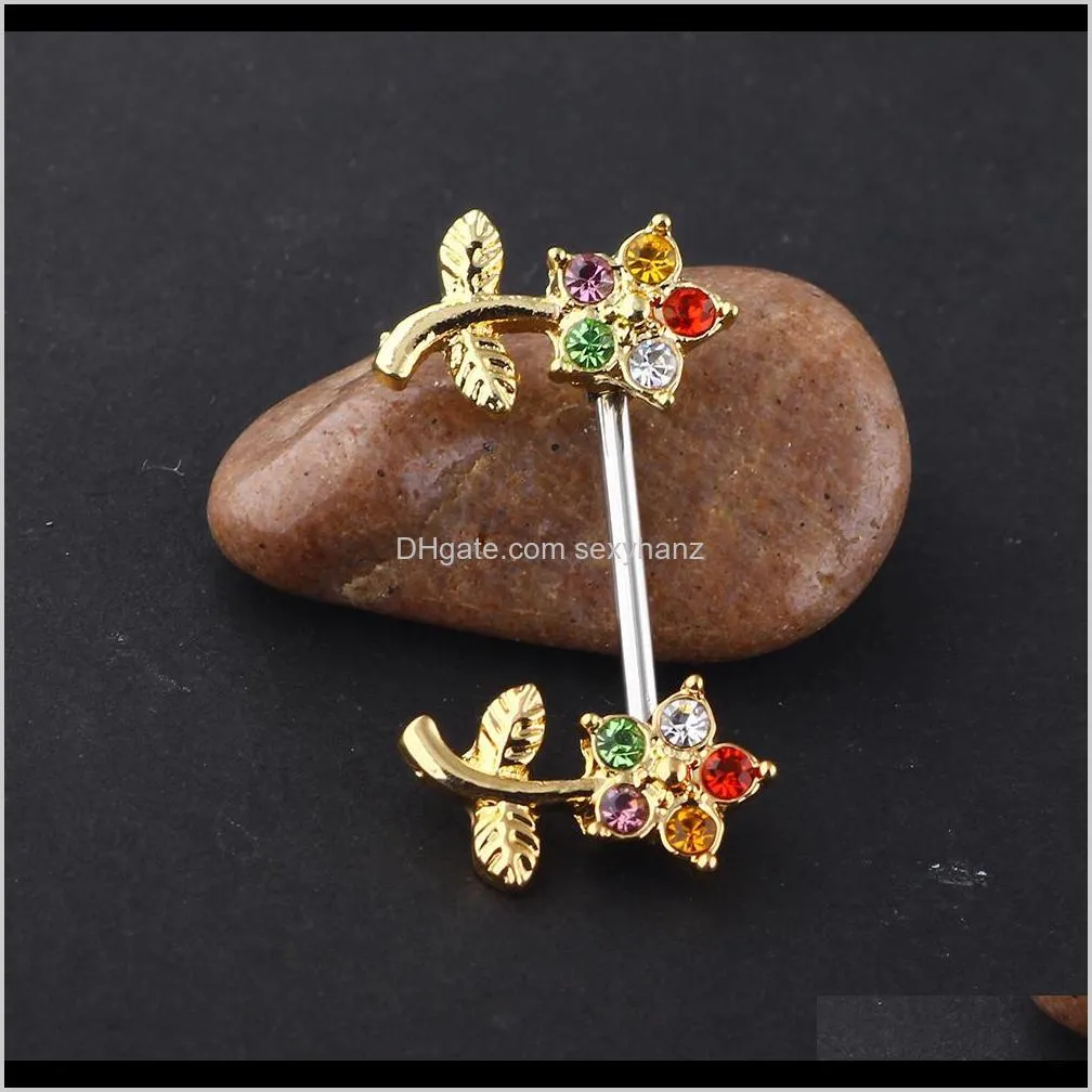 stainless steel 14 gauge nipple ring bar double cz crystal curved flower body piercing jewelry ear nipple barbell 20pcs