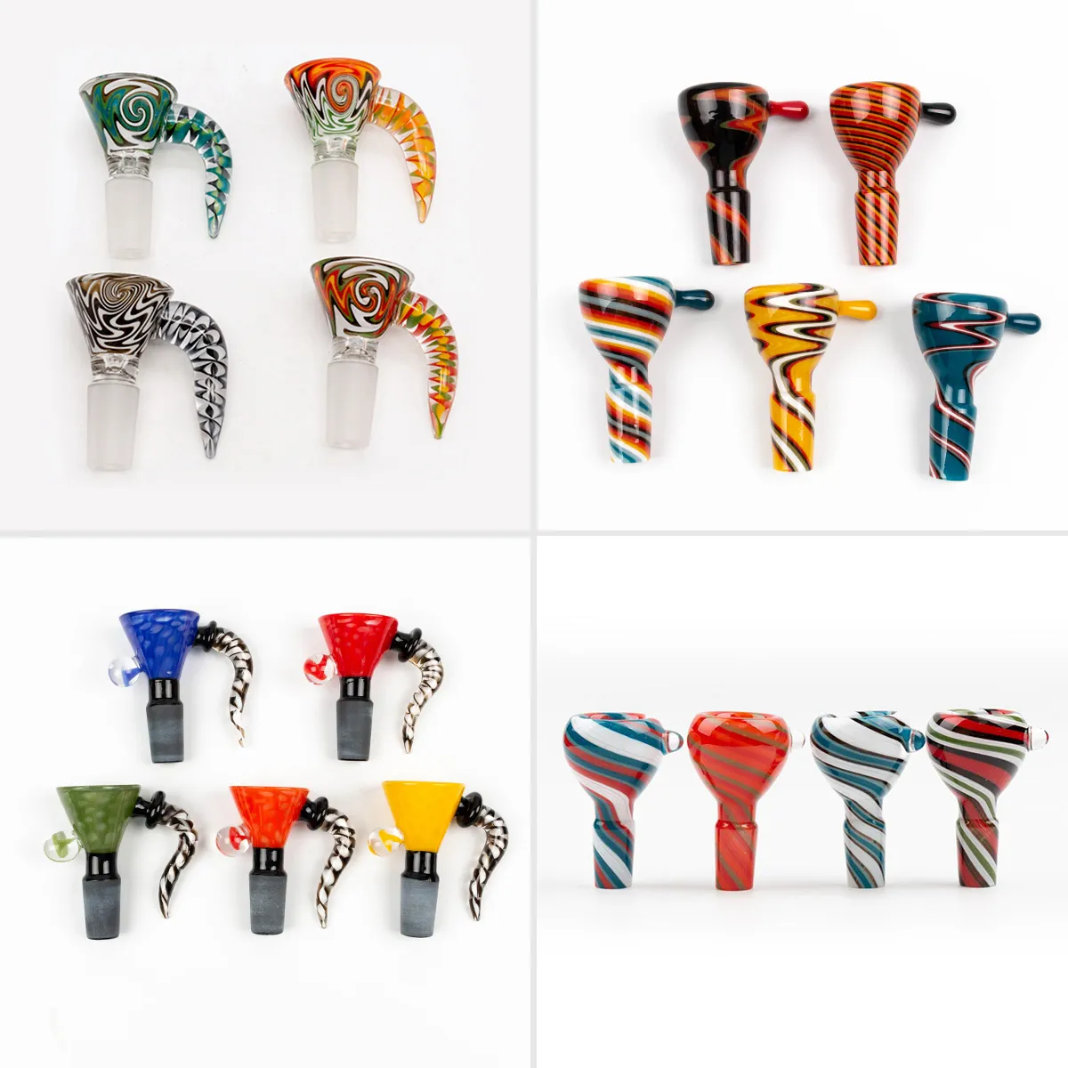 Neueste 4-Stil 14-mm-Schüssel und 18-mm-Glasschüssel, männlicher Gelenkgriff, schönes Schiebeschüsselstück, Rauchzubehör für Bongs, Wasserpfeifen