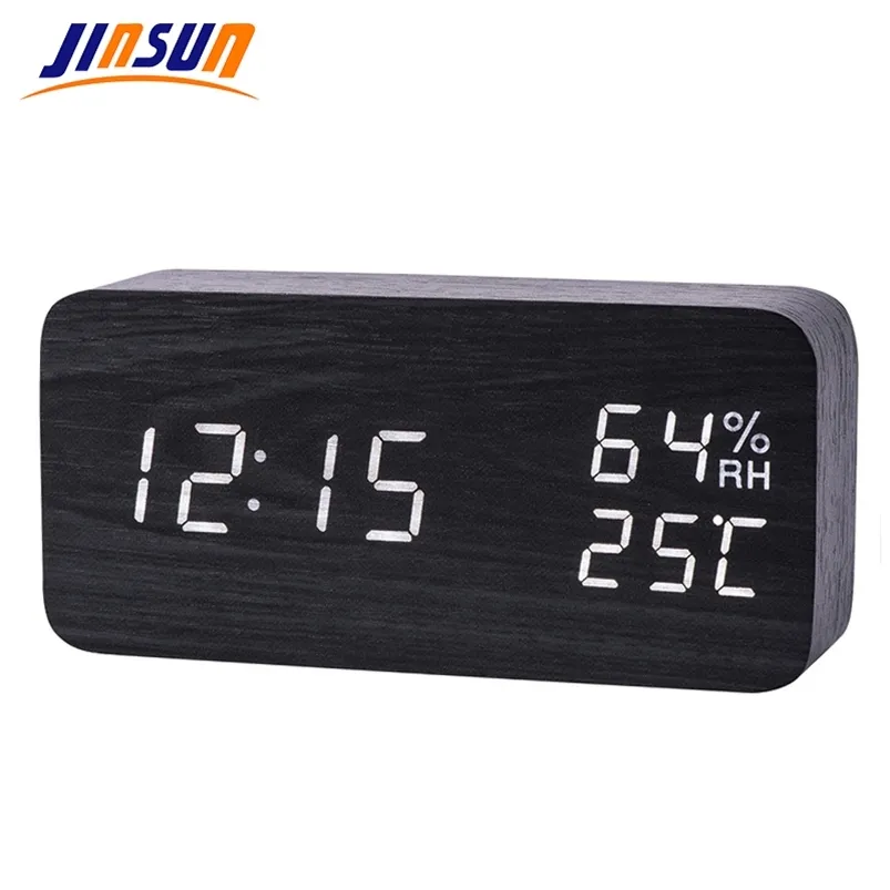 JINSUN Modern LED Alarm Clock Despertador Temperature Humidity Electronic Bedside Digital Table Clocks 210804