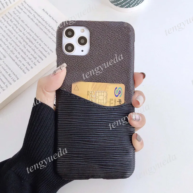 Fashion Designer Brown Flower Phone Cases for iPhone 12 11 pro max Xs XR Xsmax 7 8 plus Leather Patchwork Card Pocket Cellphone Cover with Samsung Note20 Note10 S20 S10