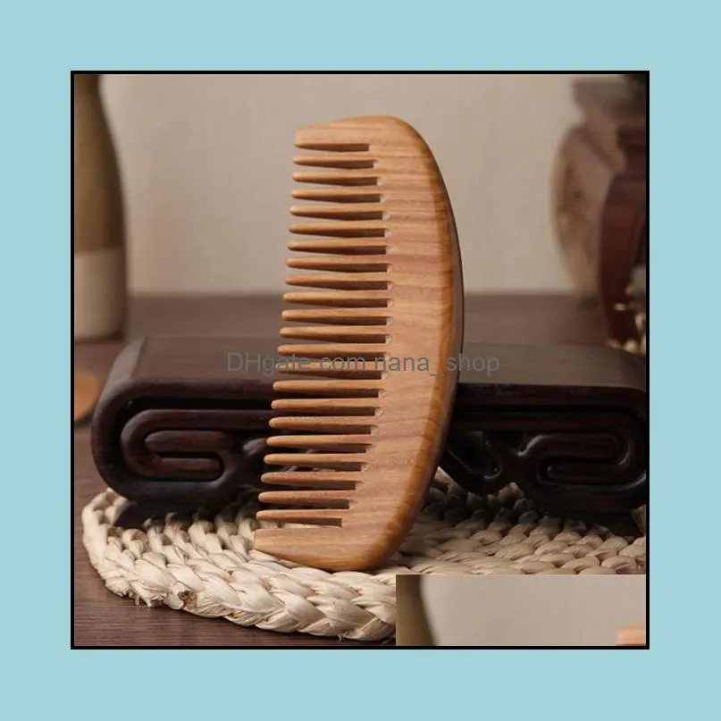 anti-static detangling natural green sandalwood comb care massage hair wooden brush
