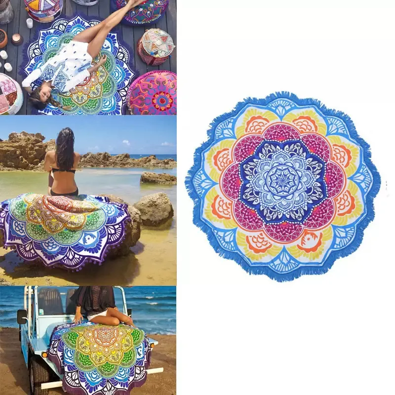 Tassel Cobertor Indiano Toalla Mandala Tapestry Toalha de Praia Toalha Sunblock Redondo Biquíni Cobertura Cobertor Lotus Bohemian Yoga Mat 150cm