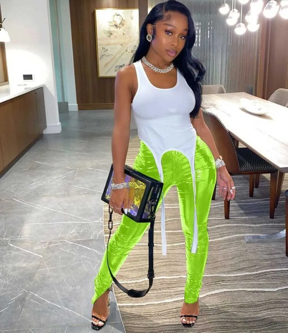 Neon PU Leather Stretchy Lime Green Tights With Split Bottoms And Mid Waist  For Women Perfect For Fall And Winter From Cong02, $19.16