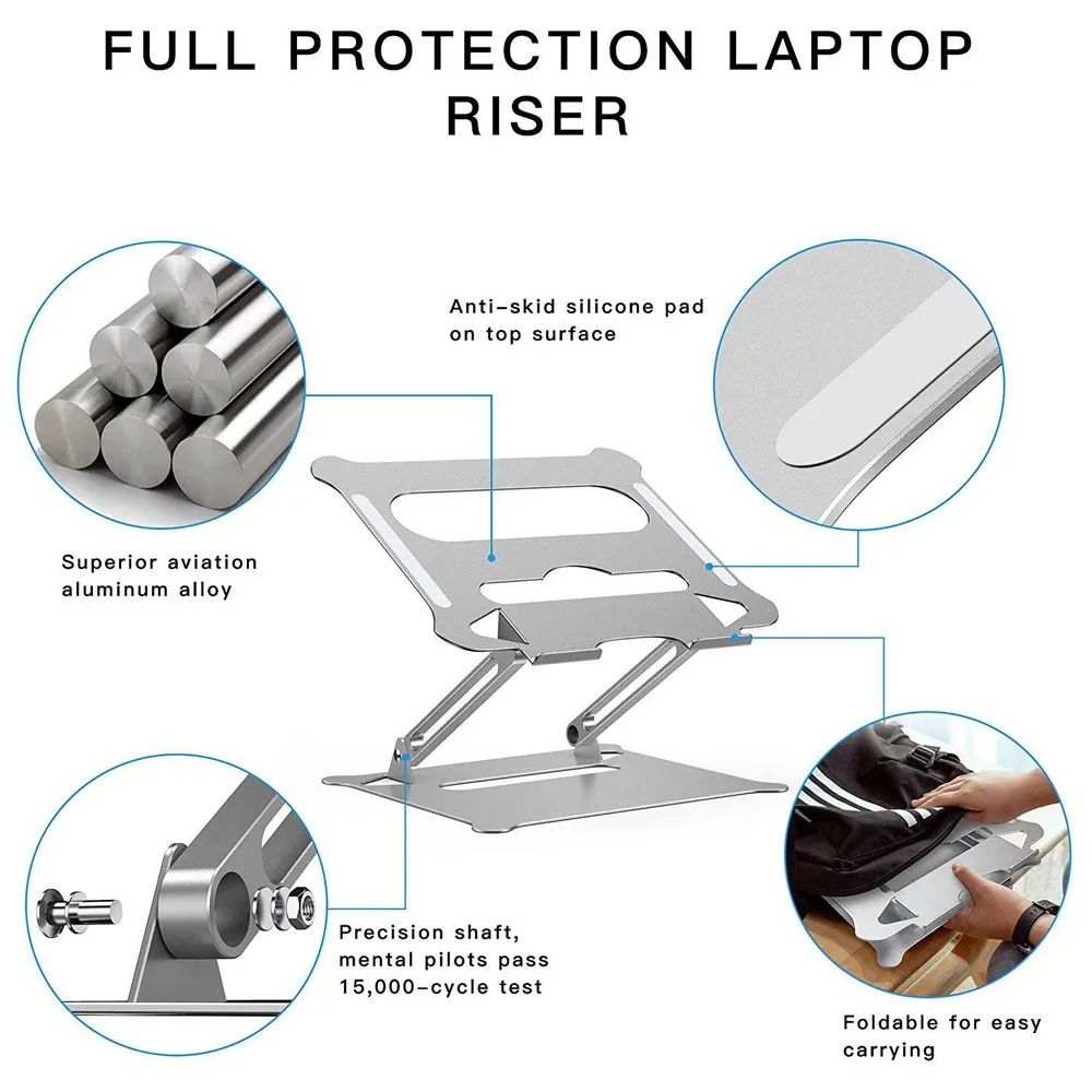 Portabel aluminiumlegering Justerbar bärbar datorstativ vikning för notebook MacBook Computer Bracket Lyftkylning