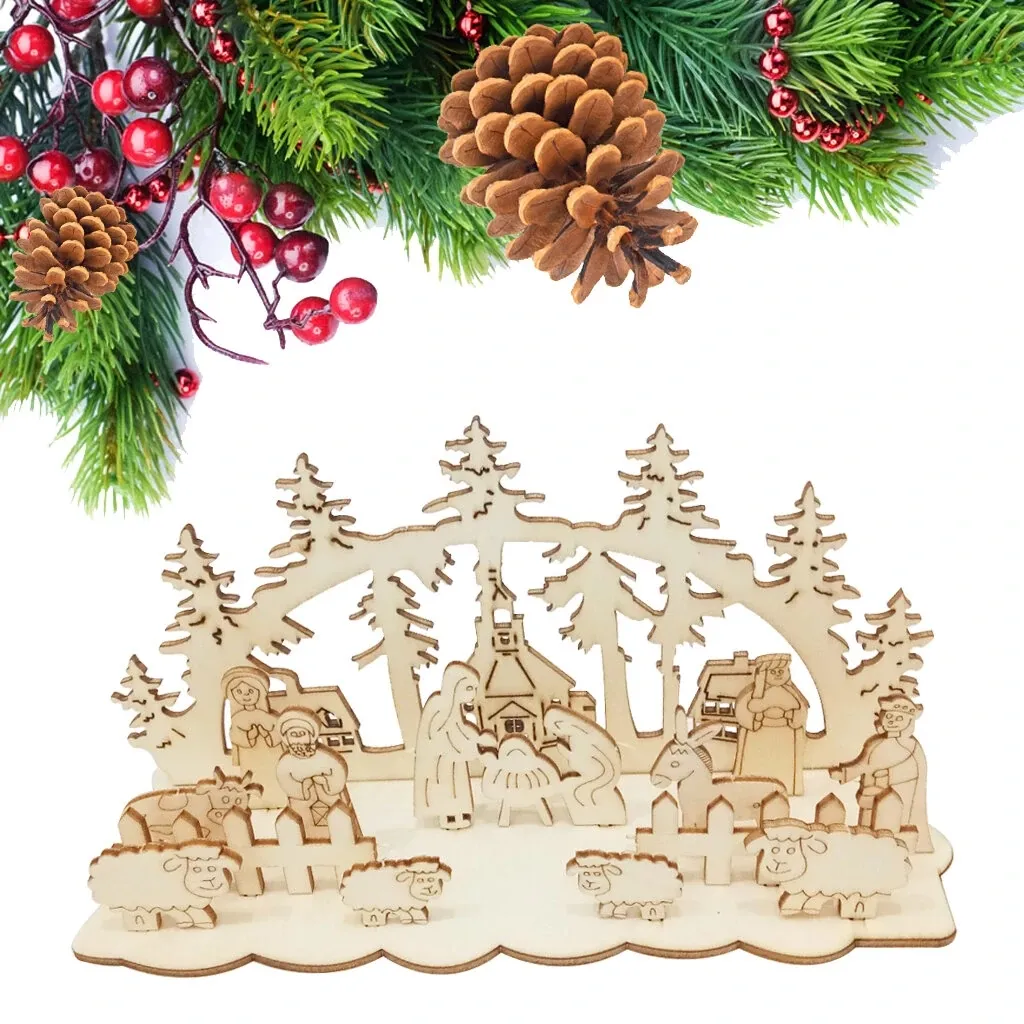 JM01693 DIY Wooden Wooden Toy Xmas Funny Party Desktop Dekoracje świąteczne drewniane ozdoby