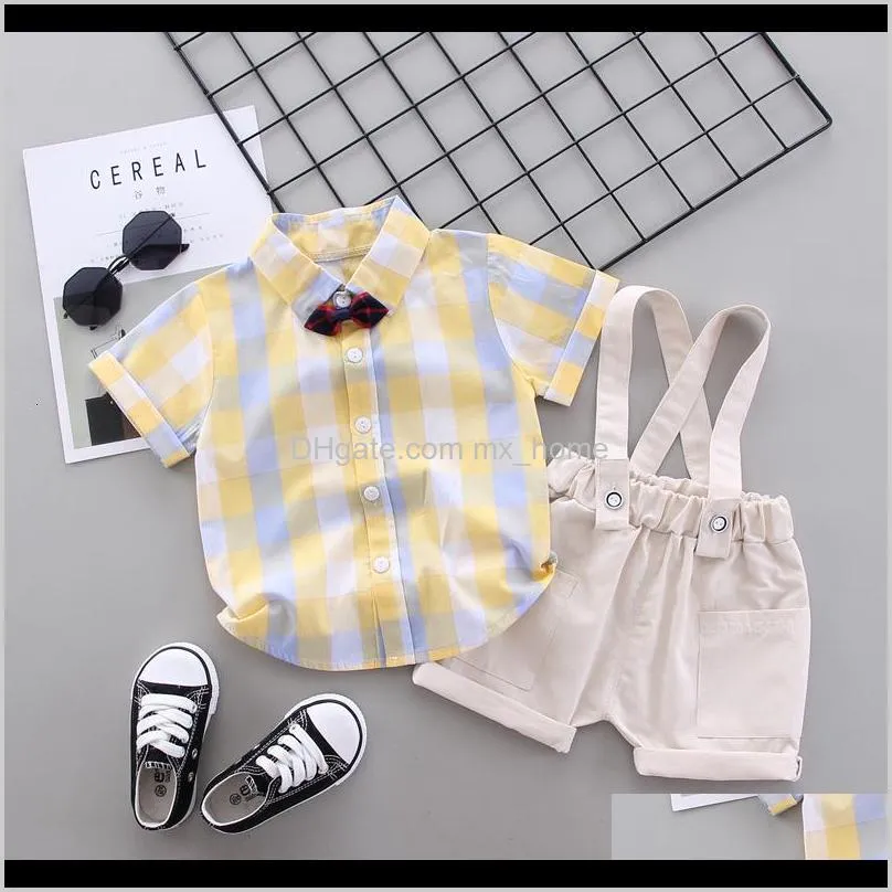 2021 new newborn boys summer clothes set plaid shirts + jumper suit shorts for baby children`s birthday sets t71m