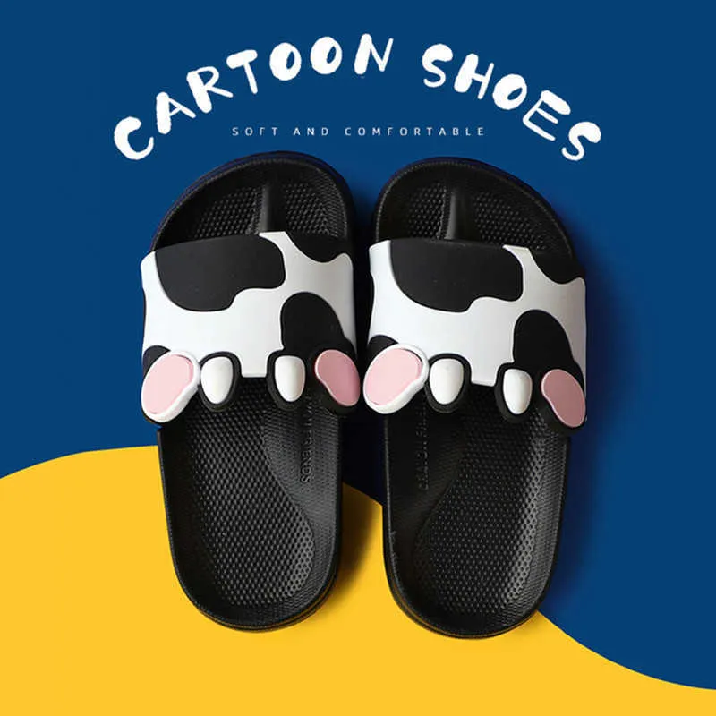 Familj Matchande Sommar Skor Tofflor Sandaler För Barn Män Kvinnor Inomhus Hem Eva Soft Tjock Sole Portable Cartoon Cow Slides 210713