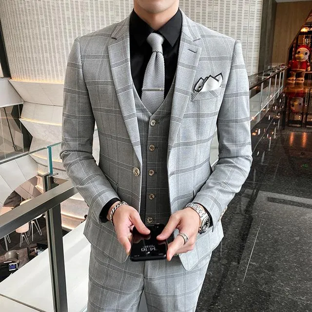 Grey checkered wedding sales suit