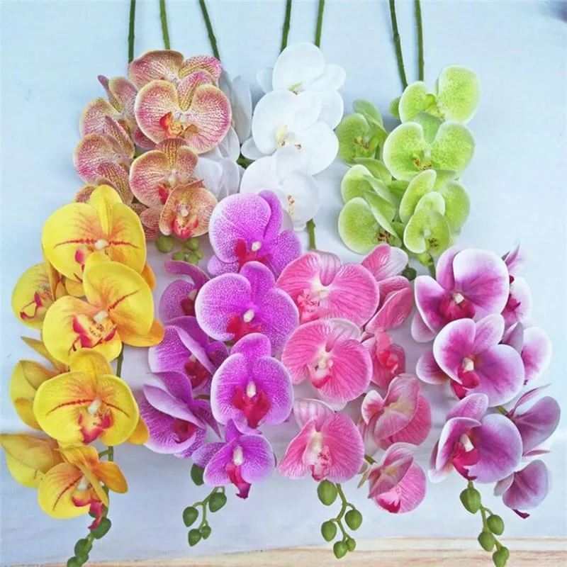 Couronnes de fleurs décoratives 12 pièces orchidée papillon de bonne qualité 7 têtes orchidées Phalaenopsis Real Touch Latex pour fleur artificielle de mariage