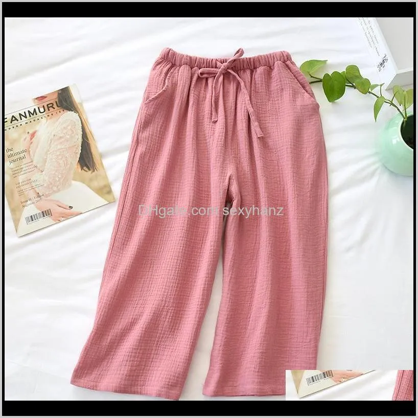 summer women sleep bottoms cotton crepe nightwear loose casual thin sleeping pants elastic waist sleepwear pajama lounge shorts